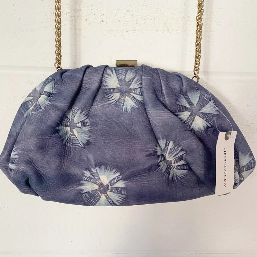 NWT Anthropologie Shibori Dyed Genuine Leather Blue Clutch